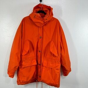 Vintage DKNY Parka Jacket Large Orange Hooded Cotton Shell Made in Hong Kong 90s